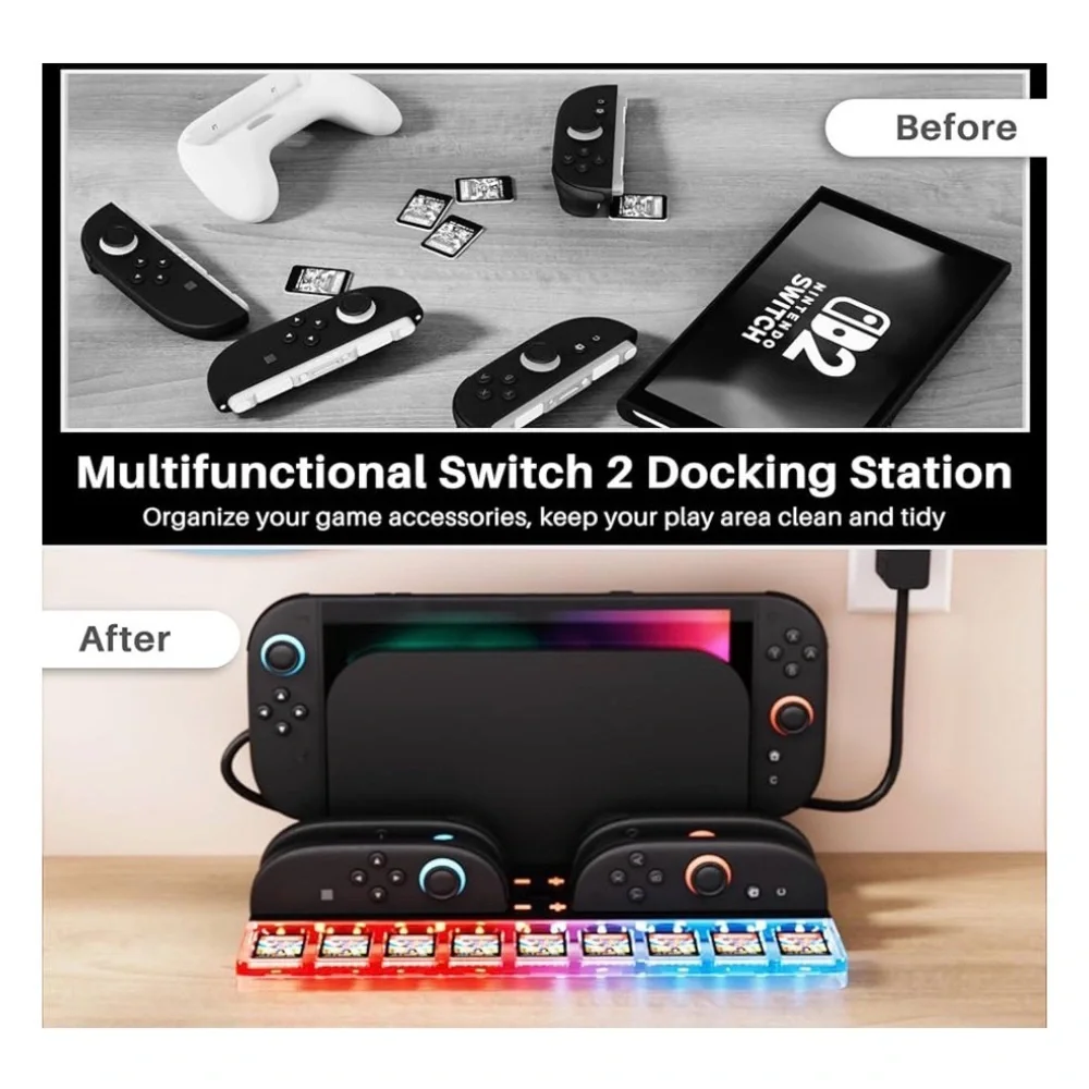 Nintendo Switch 2 Black Gaming Console Dock with LED Lights